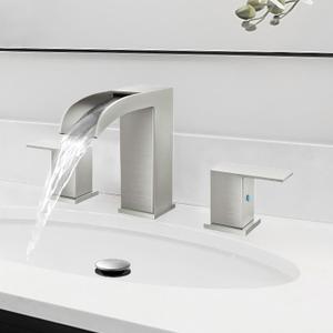 FROPO Waterfall Bathroom Faucets for Sink 3 Hole - Brushed Nickel Waterfall Bathroom Faucet 8 Inch Widespread Faucet Bathroom 2-Handles Modern Vanity Faucets with Overflow Pop Up Drain Supply Lines