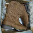 IUV Cowboy Boots For Men Square Toe Western Boot Durable Retro Classic Embroidered Pull On Boot Slip Resistant Country Boots 7.5 Wide, Brown