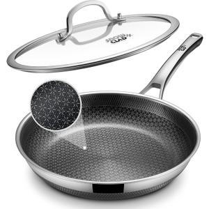 Non Stick Frying Pans, 12-inch with Lid, Hybrid Fajita Pans Nonstick, Non-Stick Skillets Stainless Steel, Dishwasher & Oven-Safe, Induction Compatible Cooking Pan, PFOA Free Cookware
