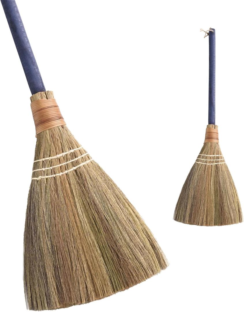 Handmade Whisk Sweeping Broom - Brooms for Wedding Jumping Ceremony Halloween DIY Decoration - Vietnamese Straw Soft Broom - 12.2" Width, 28.35" Length