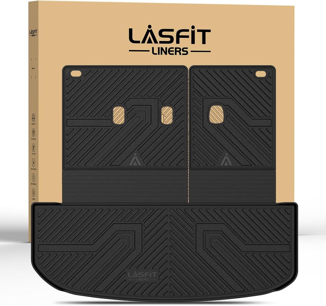 LASFIT Cargo Trunk Mat & Backrest Mats for Hyundai Palisade 2025 2024 2023 2022 2021 2020 All Weather TPE Custom Fit Car Trunk Mats Cargo Liner & Seatback Mats Accessoires, Black