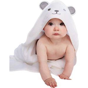 HIPHOP PANDA Hooded Towel - Rayon Made from Bamboo, Bath Towel with Bear Ears for Newborn, Baby, Toddler, Infant - Absorbent Large Baby Towel - Bear, 30 x 30 Inch