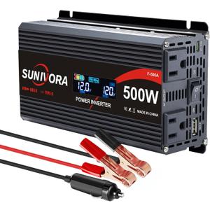 500 Watt Car Power Inverter 12V DC to 110V/120V AC Converter 1000W Peak with LCD Display, 2 AC Outlets & PD Type-C & USB 3.0, Car Plug in Adapter Outlet Supplies Power to Appliances on Car Boat