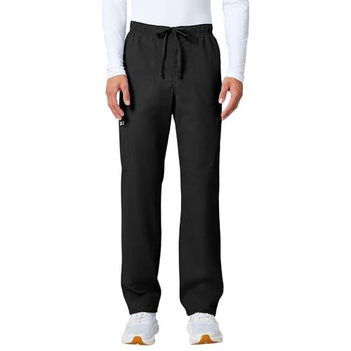 Cherokee Scrubs for Men Tapered Leg Mens Cargo Scrub Pants-5 Pockets,Drawstring,2 Way Stretch Medical Scrub Bottom, S Black