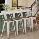 Andeworld Metal Bar Stools Set of 4, 24 inch Counter Height Barstools with Backs Farmhouse Modern High Back Bar Stools with Larger Seat Kitchen Dining Bar Chairs,Off White