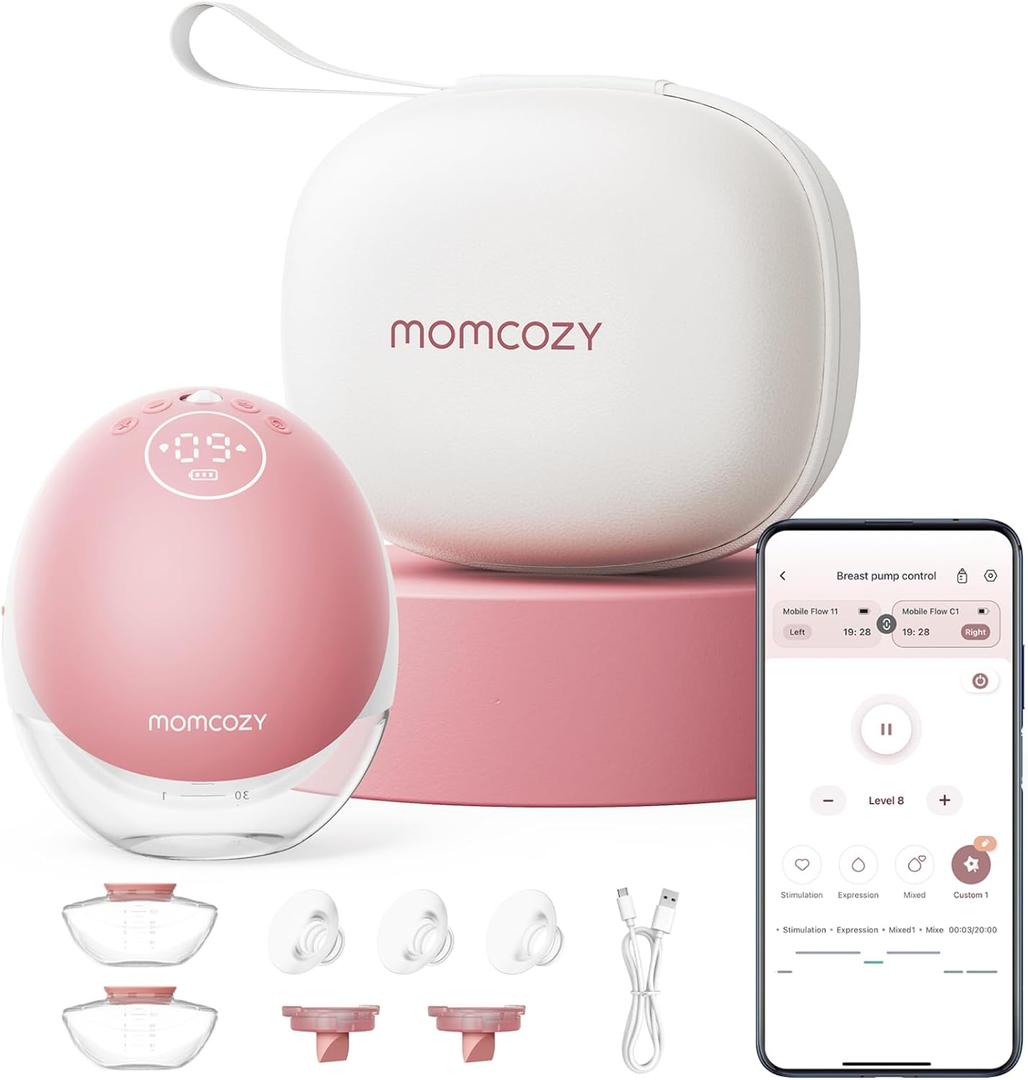 Momcozy Wearable Breast Pump, Hands Free Upgraded Mobile Flow | M9, App Discreet Control with Personalized Multi-Modes & 15 Levels, Wearable Breast Pump 24mm, 1 Pack Cozy Red