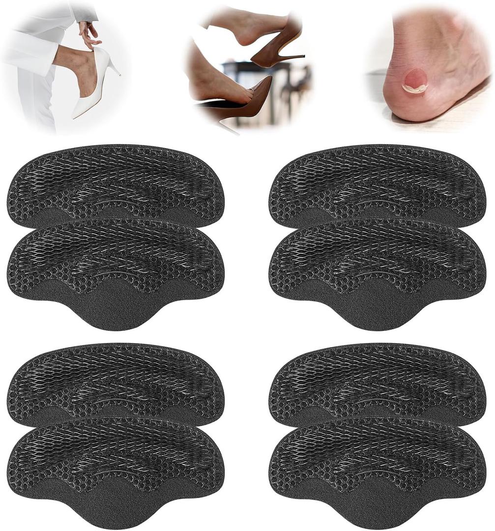 4D Cloud Honeycomb Heel Pads for Loose Shoes, Soft Gel Heel Grips for Shoes Too Big, Cushion Protectors Inserts for Blisters, Heel Pain, Shoe Fillers for Women Men (4D Cloud Mesh Black4, 4Pairs)