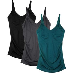 Womens Maternity Nursing Tank Cami for Breastfeeding with Adjustable Straps (Medium, 3pck/Black/Dgrey/Green), 3xl