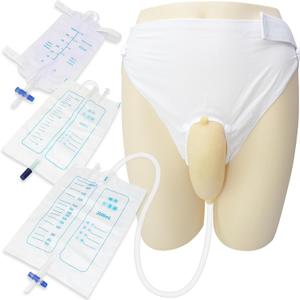 External Catheter for Men, Urine Collection Bag, Portable Reusable Wearable Soft Latex Urinals Drainage Systems with External 3 Catheter Bags, Lengthen the Catheters/Large Diameter