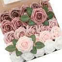 Floroom Artificial Flowers 25pcs Real Looking Dusty Rose Ombre Colors Foam Fake Roses with Stems for DIY Wedding Bouquets Bridal Shower Centerpieces Floral Arrangements Party Tables Home Decorations (25pcs Regular 3")