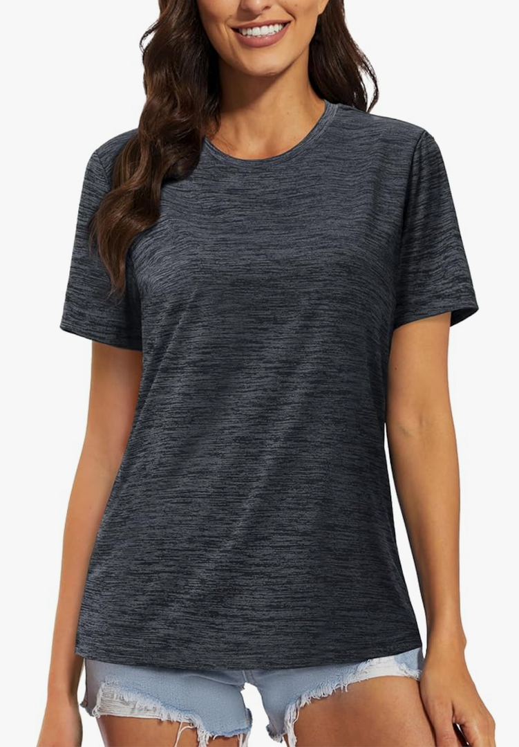 MAGCOMSEN Women's Workout Shirts Crewneck Short Sleeve Moisture Wicking Lightweight Tops for Gym Athletic Sports S