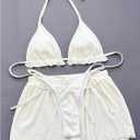 SOLY HUX Women Bikini Set 3 Piece Bikini Set Backless Textured Ruffle Swimwear with Shorts (White, S)