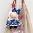 2 x 3-Piece Clothes for17cm Doll Clothes Set & Outfit-Blue Diamond Plaid Dress + Butterfly Clip + Versatile Black Glossy Shoesno Doll Included