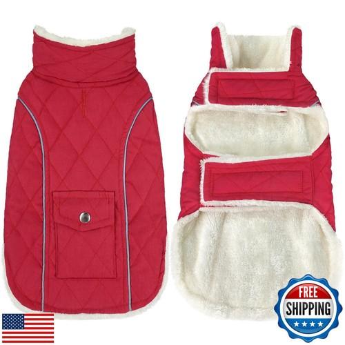 Malier Dog Winter Coat, Windproof Dog Cold Weather Coats with Real Pocket, Winter Extra Warm Pet Coat Fleece Jacket Reflective Clothes for Small Medium Large Dogs and Puppy (Red, Medium)