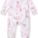 Burt's Bees Baby Girls Zip Front One-Piece Pajamas, Sleep & Play Loose Fit, 100% Organic Cotton, Newborn to 6-9 Months
