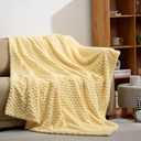 Excervent Flannel Fleece Throw Blanket (50x70 inches), Hexagon Jacquard Decorative Fuzzy Blankets for Household, Camping, and Travel, Super Soft Cozy, Suitable for All Seasons, Light Yellow