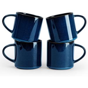 famiware Nature Coffee Mugs Set of 4, 14 oz Coffee Mug Set, Coffee Cups with Handle for Coffee, Tea, Cocoa and Milk, Microwave and Dishwasher Safe, Midnight Blue