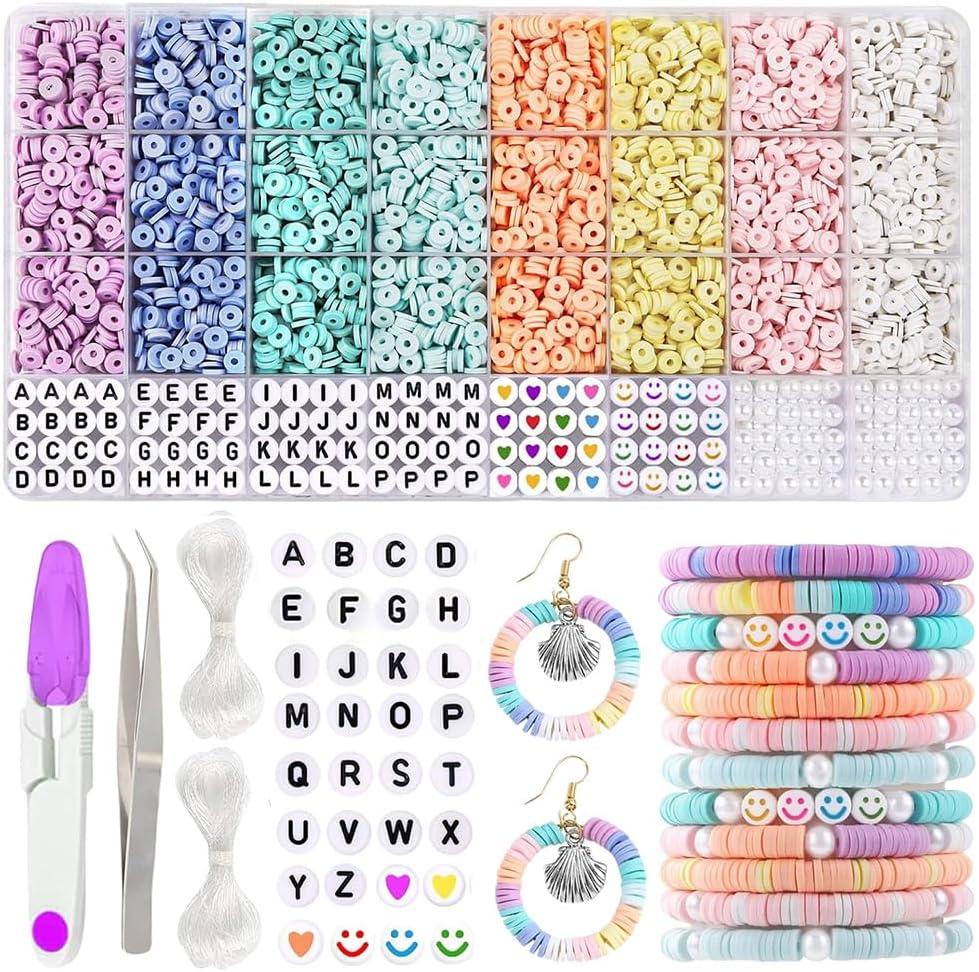 Adnsxzyj Bracelet Making Kit - 3860 Pcs Clay Beads for Friendship Bracelet Kit - DIY Jewelry Making Set with 26 Types Letter Beads,for Anklets,Bracelets, NecklacesEarrings