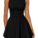 Kaximil Women's Ruffle Hem Boat Neck Mini Dress Sleeveless Ruched Corset Short Party Dresses Small