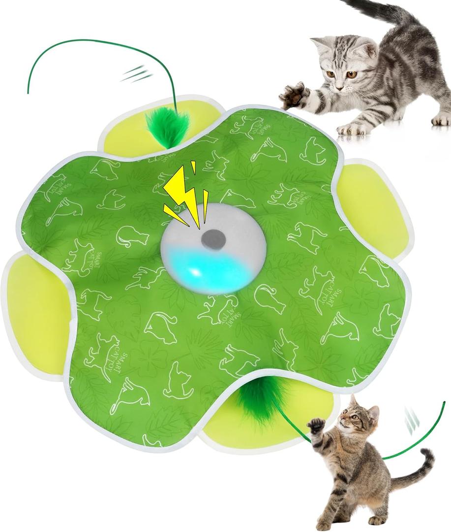 Cat Toys for Bored Indoor Adult Cats, Rechargeable Interactive Cat Toy, 2 in 1 Hide and Seek Cat Toy with Motion Activated, Moving Concealed Feathers, Bored Adult Cats Wand Toy