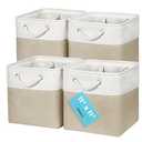 OrganiHaus 11x11 Cube Storage Bins 4 Pack, Foldable Cube Storage Organizer w/ Rope Handles, Collapsible Fabric Bins for Toys, Clothes & Closet Organization, Fabric Square Baskets - Beige/White