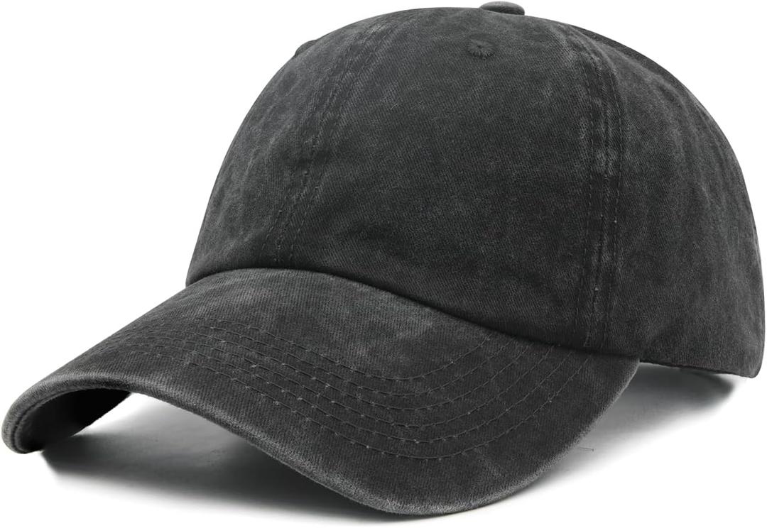 Oversized Baseball Hats for Men Big Heads, Adjustable Washed Cotton XL Plain Baseball Cap (Black)