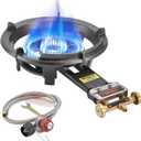 ARC Outdoor Propane Burner Stove, 13" Single Propane Burner, Cast Iron Portable Wok Burner With Bilateral Control Rings and 0-20 PSI Adjustable regulator, Stainless Steel Hose