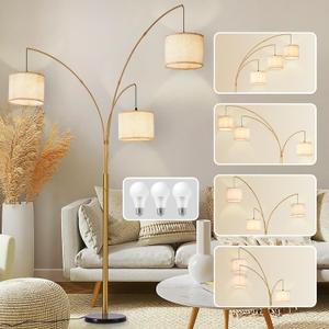 DLLT Modern Floor Lamp for Room: 3-Light Gold Tree Dimmable Floor Lamps with Beige Shades for Living Room - Arc Standing Lamp for Bedroom - Tall Floor Lamp for Office Corner 3 LED Bulbs Included