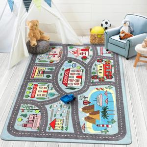 LIVEBOX Soft Kids Rug 4'x6' Carpet Play Mat for Baby Boys Girls, City Life Road Traffic Playroom Rug for Playing Cars Toys, Educational Nursery Rugs for Children Bedroom Kids Room (Blue)