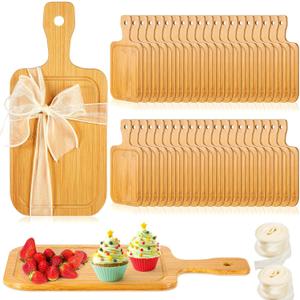 Kigley 40 Pcs 11.02" x 5.12" Mini Charcuterie Boards Bulk Small Bamboo Cutting Board with Handled Engraved Blanks Chopping Customized Personalized Laser for Wedding Charcuterie Housewarming Gift