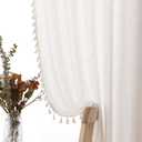 Natural Cream Linen Curtains 72 Inches Long 2 Panels Boho Farmhouse Semi Sheer Curtain Tassels Back Tab Neutral Light Beige Light Filtering Chic Bohemian Drapes for Living Room Bedroom 52x72