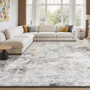 Rugflix 8x10 Area Rugs for Living Room, Washable Large Rug Stain-Resistant Low Pile, Modern Neutral Carpet for Dining Room Home Office Kid Room Nursery Bedroom, Grey Brown