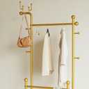Gold clothing rack marble base,Heavy Duty Clothes Rack for Hanging Clothes,Double Rail Garment Rack with Hooks for Home Retail Boutique (gold)
