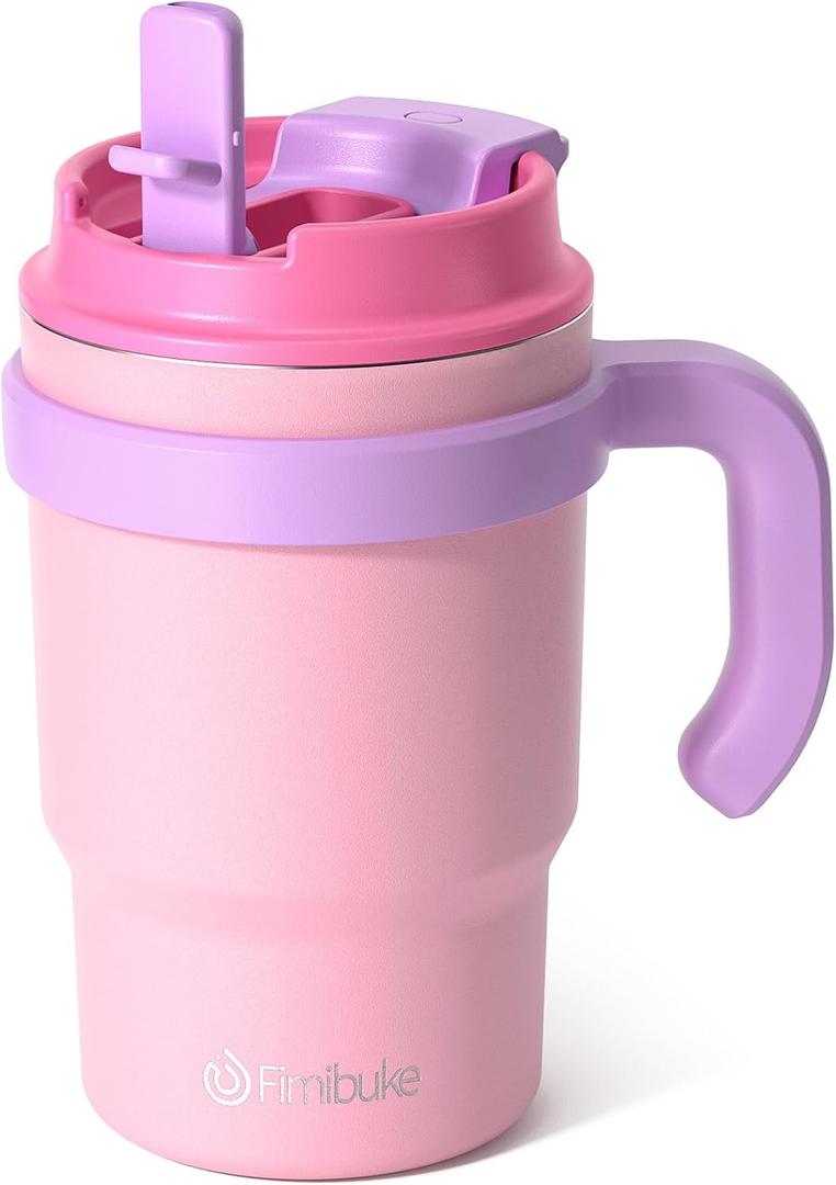 Fimibuke Kids Insulated Tumbler with Handle & Straw - 16oz Leak Proof Toddler Tumbler with Sip/Swig 2-in-1 Lid, BPA FREE 18/8 Stainless Steel Kids Water Bottle Drinking Cups Travel Mugs for Boys Girls