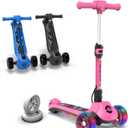 Elecorange T200/T500 Balance Electric Scooter for Kids Age 4-9, 2 Types Front Wheels, Electric Horn, Full Body Lights Up, Wide Deck, 5Mph Safe Speed, 70min Riding, Foldable Kick Scooter Boys & Girl (Princess Pink)