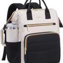 LOVEVOOK Puffer Laptop Backpack for Women, 15.6 Inch Work Backpack purse for Nurse Teacher, College Back to School Bookbag for Teen Girls, Personal Item Travel Bag Computer Daypack for Daily Commute (Black-white-brown-1)
