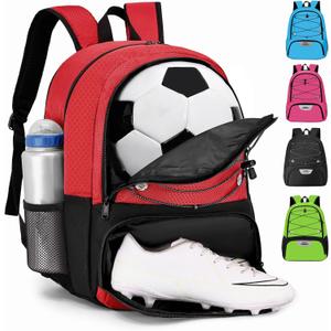Hsmihair Youth Soccer Bag-Soccer Backpack&Backpack for Football Basketball,with Ball Compartment Separate Cleat Package (Red)