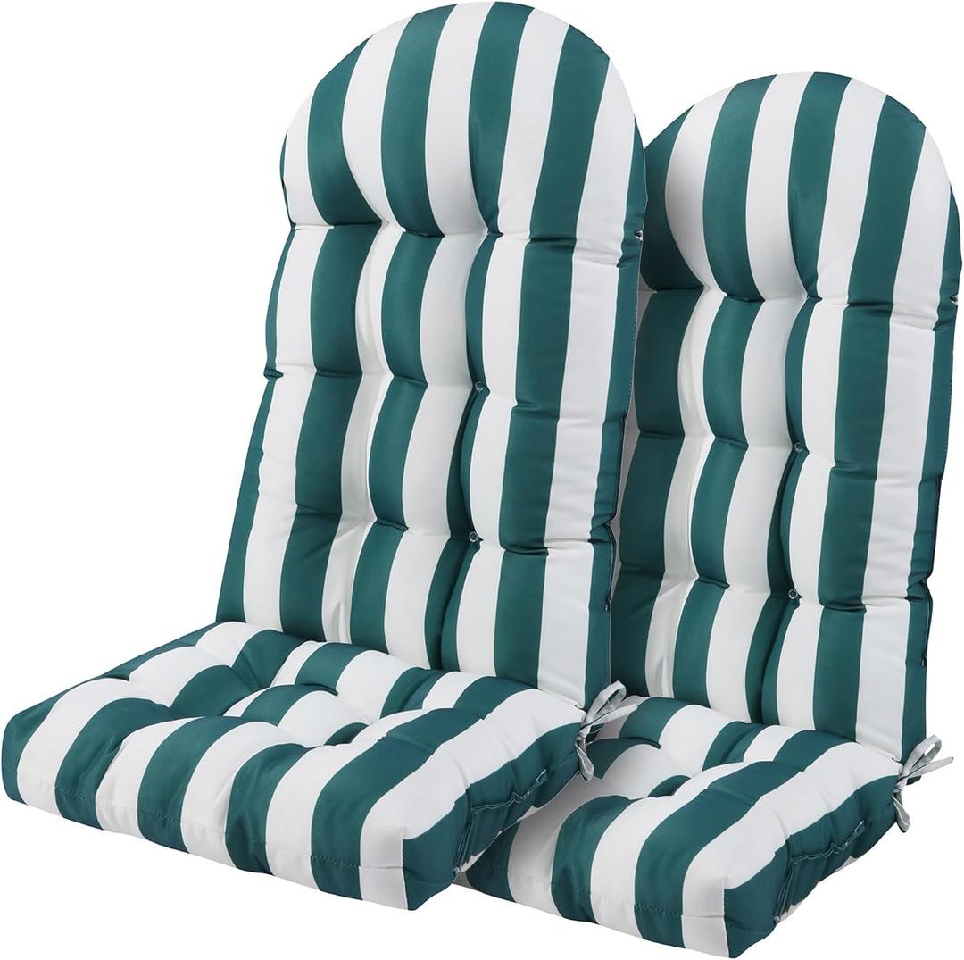 Enipate Weather Resistant Adirondack Chair Cushions Set of 2 High Back Indoor Outdoor Patio Tufted Lounge Cushion Seat Pads, 44 x 19.6 x 4 inches, Green White Stripe 2-pack