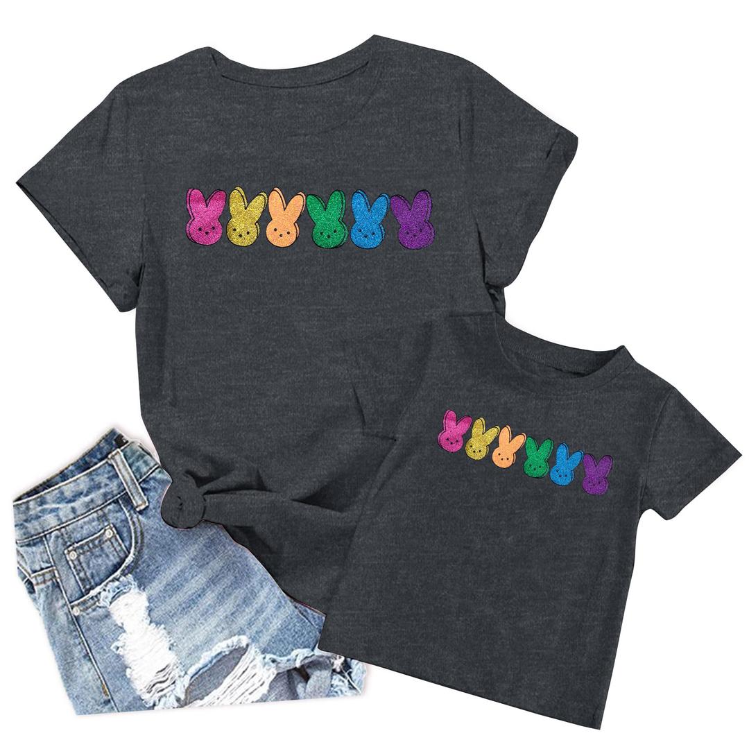 Mommy and Me Easter Outfits Mama and Me Bunny Matching Shirts Cute Peeps Graphic Tee Matching Family Easter Outfits Gray
