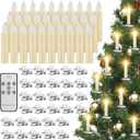 Baquler 60 Pcs LED Christmas Tree Candles Set 30 LED Taper Flameless Candles with Remote Timer and 30 Silver Flower Shape Metal Christmas Tree Holder Clip