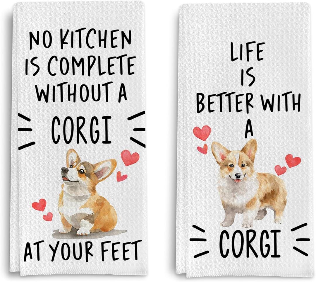 Corgi Dog Kitchen Towels,Corgi Hand Towels,Corgi Waffle Weave Kitchen Dish Towels for Kitchen Bathroom,Corgi Tea Towel,Corgi Gifts for Corgi Lovers(1624 Set of 2)