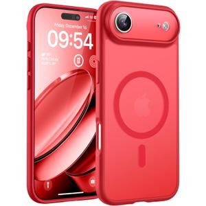 TOCOL for iPhone Air Case, Full Camera Protection, Built-in Magnetic Ring, Compatible with Magsafe Charger, Drop Protection, Translucent Matte Phone Case for iPhone 17 Air 6.5 inch (Red)