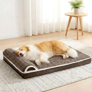 Orthopedic XL Dog Bed Large Sized Dog with Pillow 48''X30'', Waterproof Soft Comfortable Egg Crate Foam Pet Crate Beds Mat with Removable Washable Cover and Non-Slip Bottom, Taupe