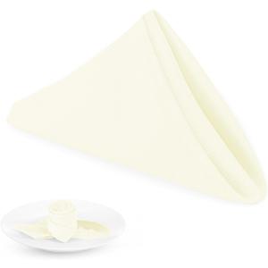 PLOYMONO Ivory Heavy Duty Cloth Napkins - 17 x 17 Inch Solid Washable Polyester Dinner Napkins - Set of 8 Napkins with Hemmed Edges - Great for Weddings, Parties, Banquets Dinner & More