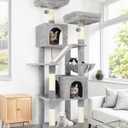 Globlazer Large Cat Tree Tower for Indoor Cats, 74in Tall Sturdy Cat Tree Condo for Large Cat with Scratching Posts and Board, Cat Condos for Adult Cats Kittens, Top PerchesPet Bed, F74D, Light Grey