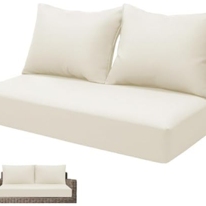 2pcs (22 x 16in Pillow), beige Uthem Outdoor Loveseat Cushion Waterproof Oxford UV Resistant and Fade Resistant Patio Furniture Cushion, Deep Seat Cushions for Patio Couch, Cream, (PILLOWS ONLY)