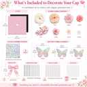 42PCS Graduation Cap Decorations Kit 2026, Pink DIY Grad Cap Topper Set with Glitter Topper Boards, 3D Butterflies, Letter Stickers, Pearls, Rhinestones, Flowers for Class of 2026