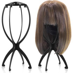 obeoby Wig Stand, Portable Wig Holder Wig Head Stand for All Wigs Travel Wig Hair Stylist Gifts for Women(black (2 pack))