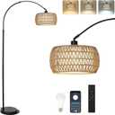Arc Floor Lamps for Living Room with 3 Color Temperatures, Black Standing Lamp with Remote & Dimmable LED Bulb, Rattan Boho Floor Lamp, Farmhouse Tall Lamp for Bedroom, Over Couch Arched Reading Light
