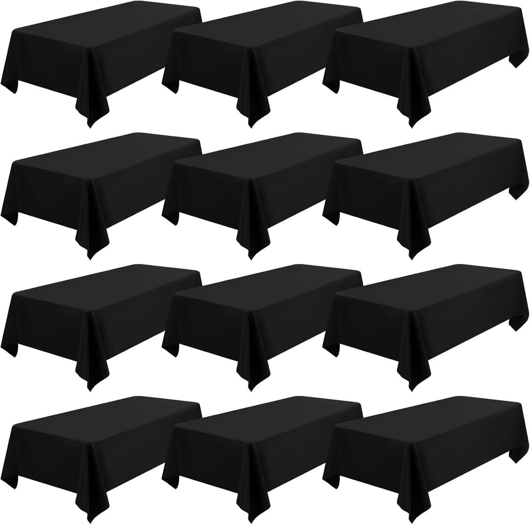12 Pack Rectangle Polyester Tablecloth 60 x 110 Inch Indoor Outdoor Stain-Resistant Washable Heavy-Duty Fabric Table Cover Elegant Home Decor Black